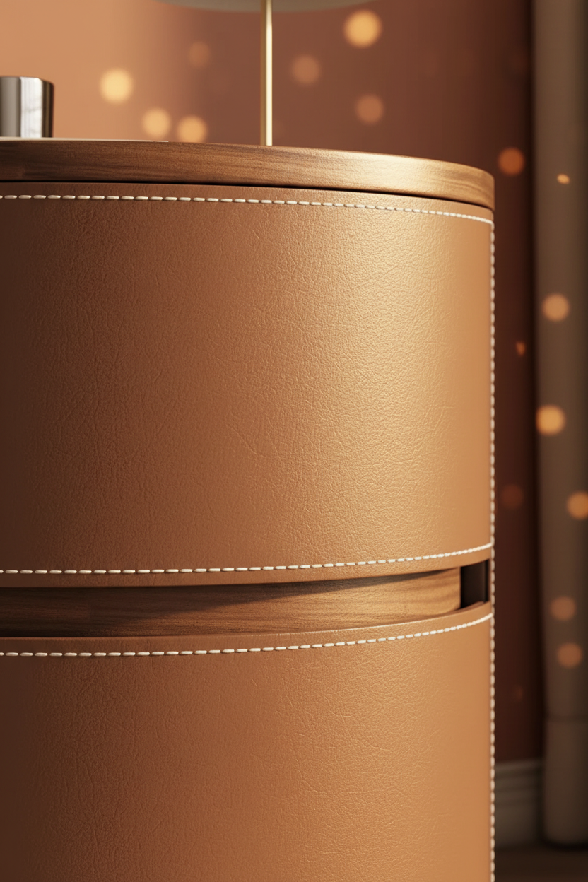 Drum Nightstand — Detalle Cuero Oasiis