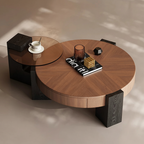 The Orbit Coffee Table — Walnut Duo, top-down detalle