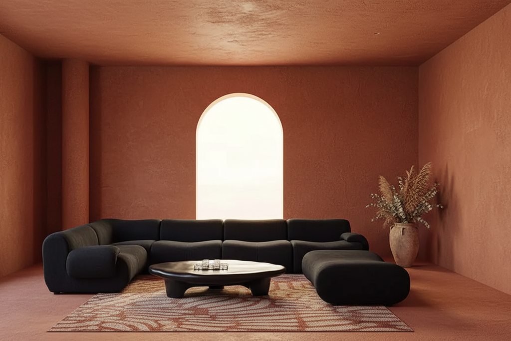 Escena completa terracota — Wabi Sofa negro Oasiis