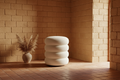 The Stacked Ottoman — Frontal golden hour, Oasiis editorial
