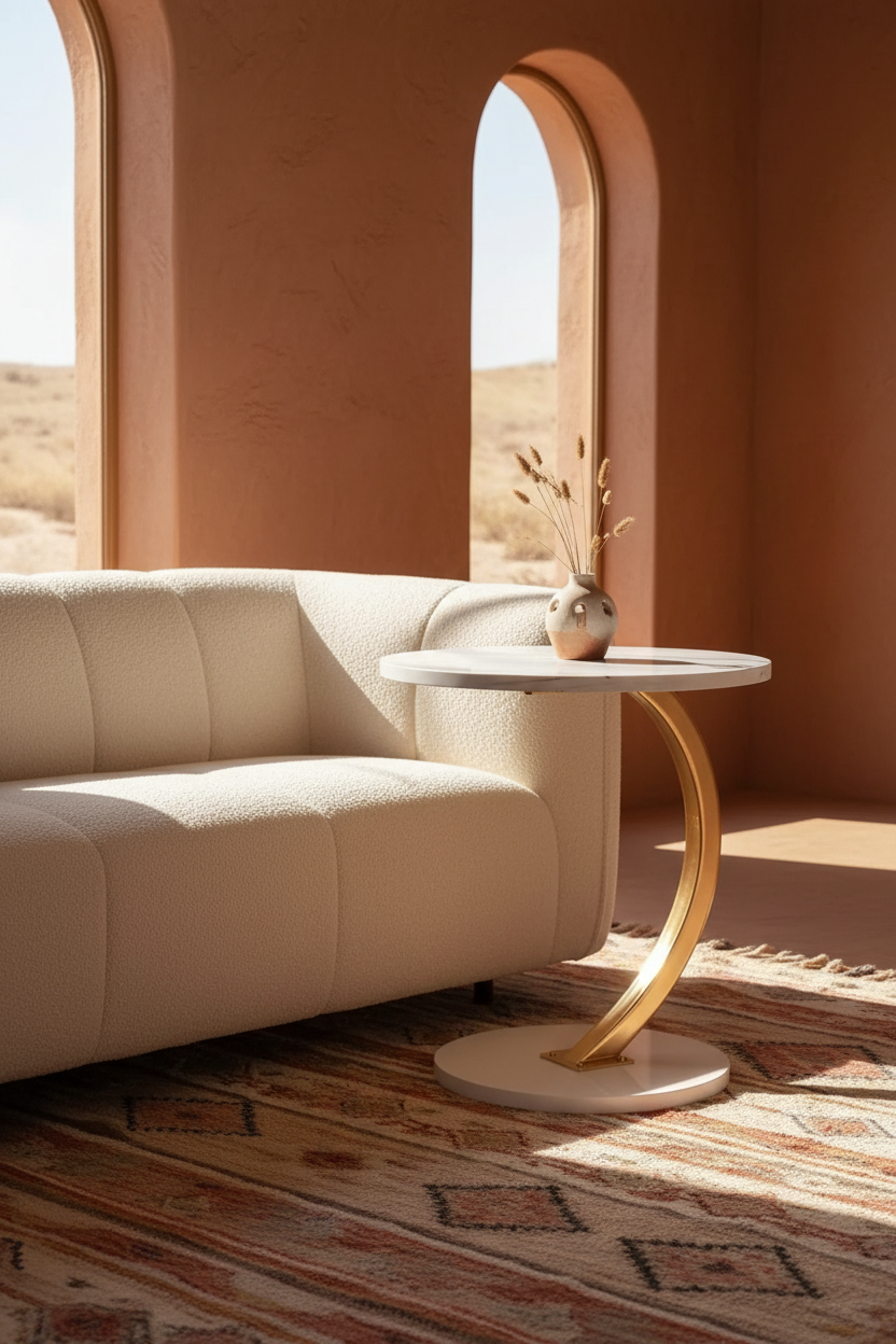Arc Side Table Marble & Gold — living room lifestyle