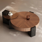 Orbit Coffee Table — top-down grano nogal
