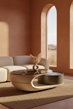 Oval Table Sculptural Glass — living room terracota