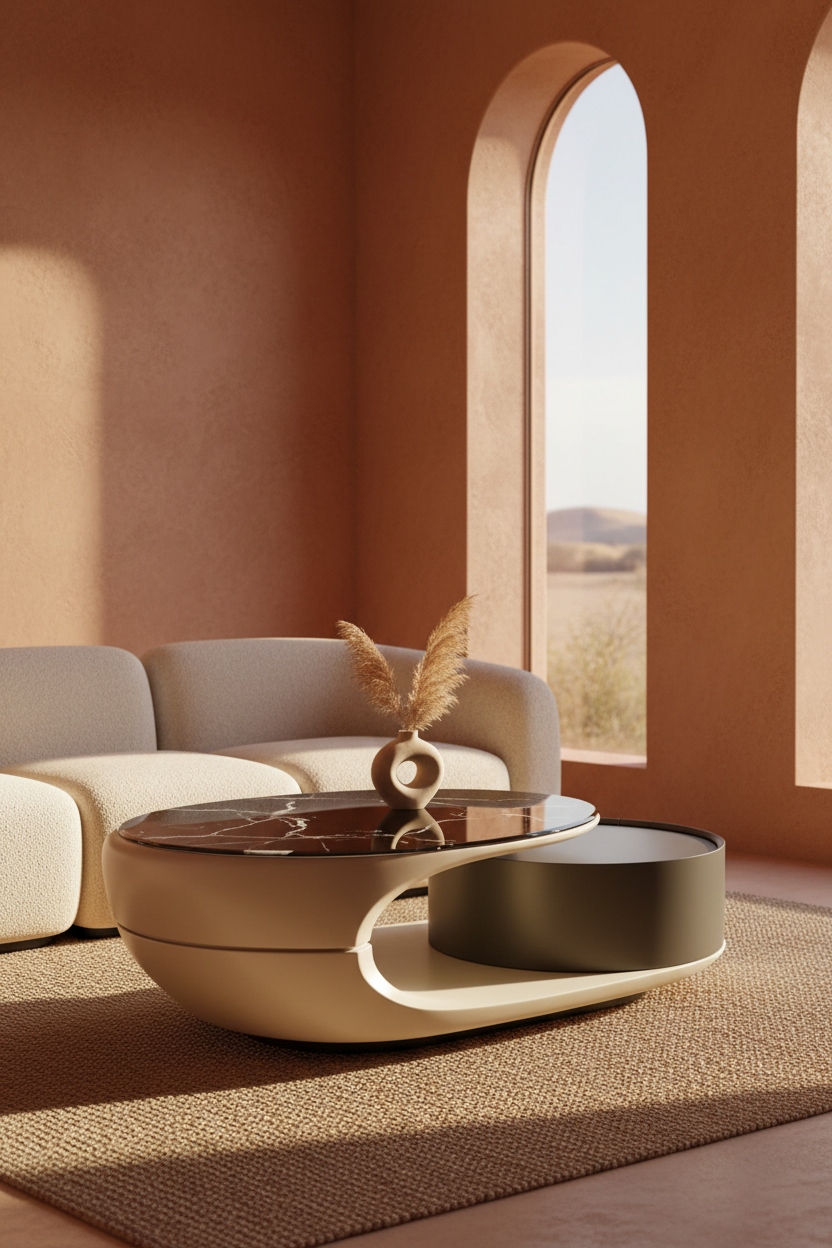 Oval Table Sculptural Glass — living room terracota