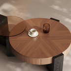 Wabi Table Oak & Smoked Glass — top-down grano