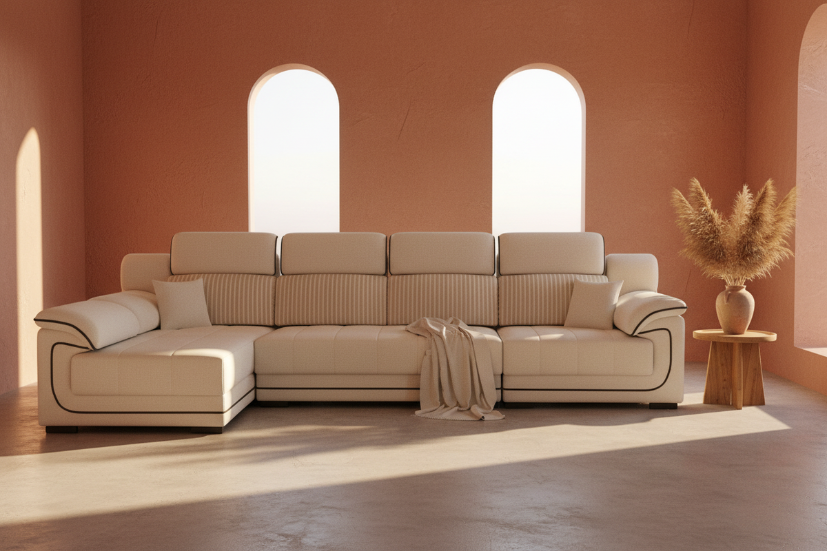 The Ivory Sectional — Frontal Golden Hour, Oasiis editorial