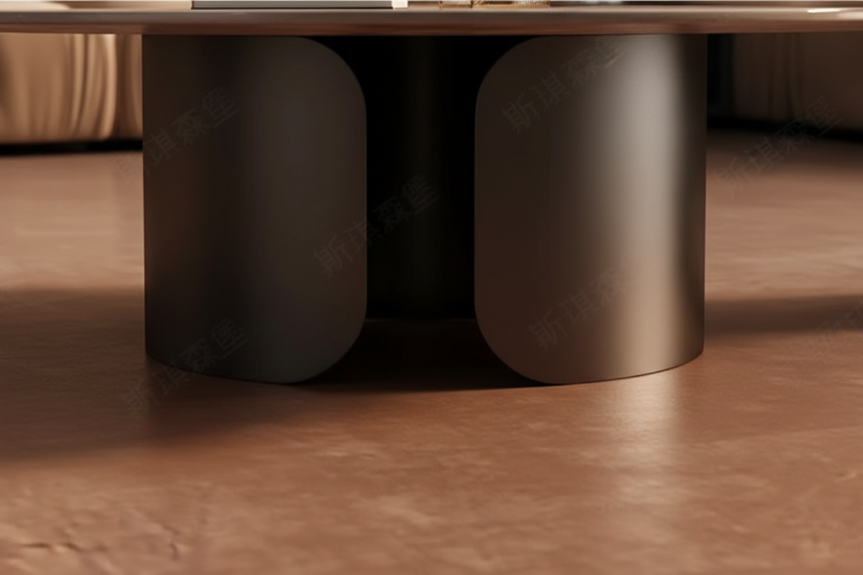 Detalle base cilíndrica — forma escultórica negra