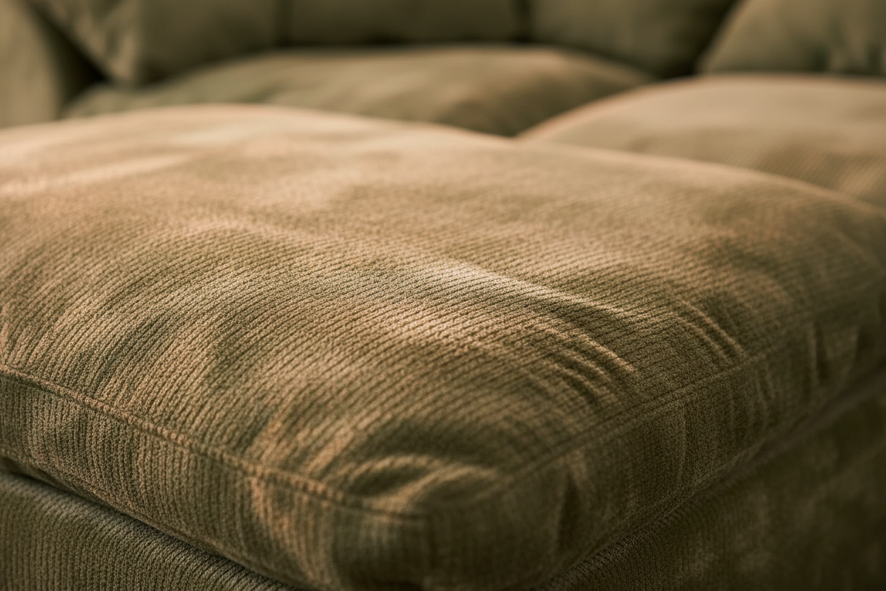 Detalle tela sage — textura plush premium