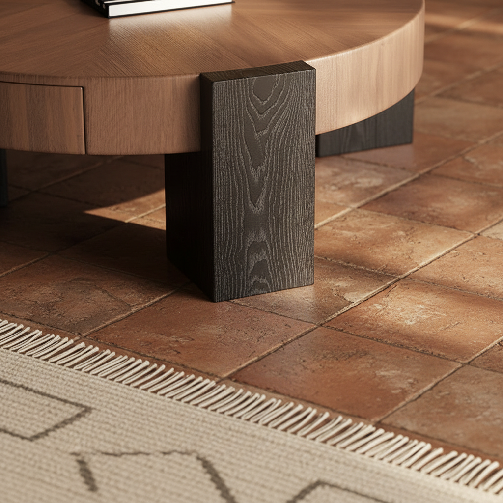 Wabi Table Oak & Smoked Glass — detalle patas