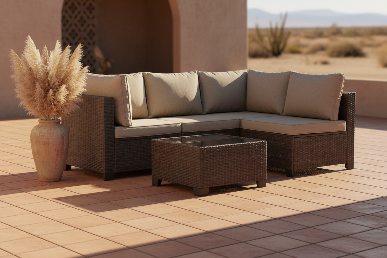 The Garden Set — 3/4 angle, golden hour pampas