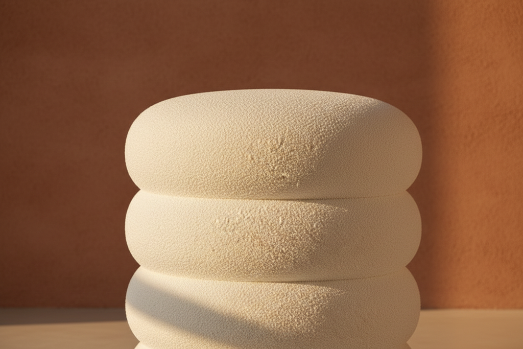The Stacked Ottoman — Detalle boucle, golden hour Oasiis