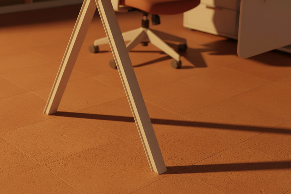 Detalle pata A-frame — metal blanco terracota