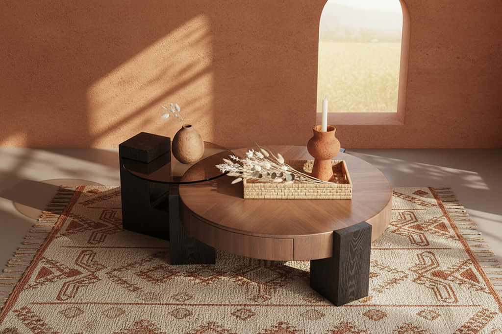 Orbit Coffee Table — wide lifestyle styling