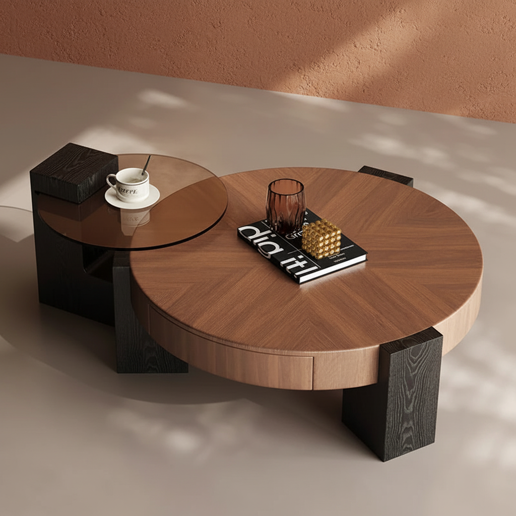 Wabi Table Oak & Smoked Glass — perfil lateral