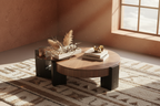 Wabi Table Oak & Smoked Glass — wide lifestyle