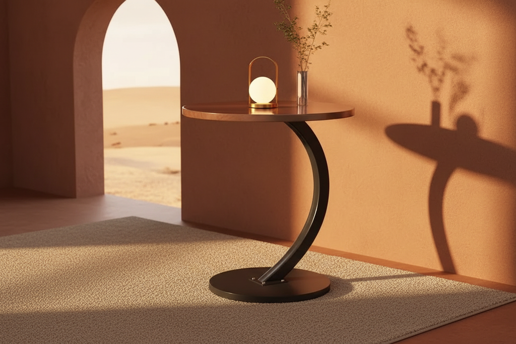Arc Side Table — Walnut Black 45 Angle
